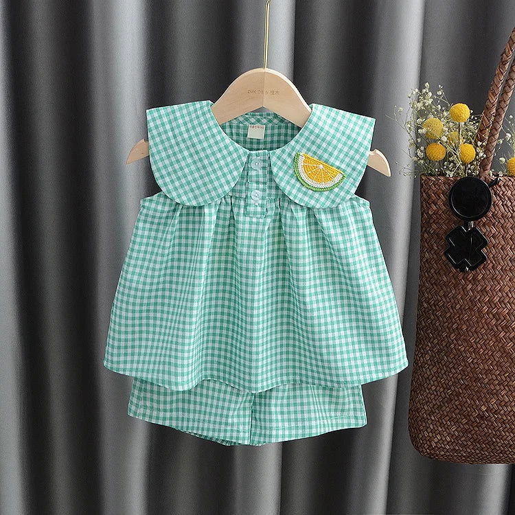 Summer Clothing Sets Baby Girl Cute Fruit Cotton Girls Plaid  Sweet Princess 2pcs Suit Children's Clothing Kids Vestidos - Slobuy