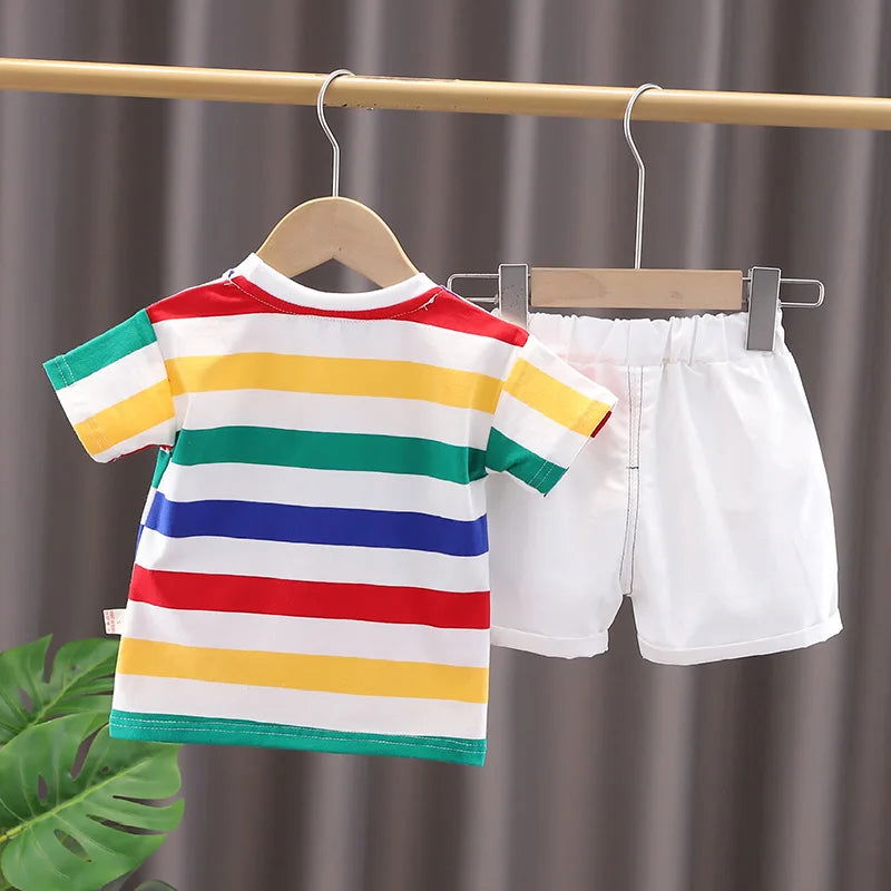Summer Cute Cartoon Dinosaur Fashion Children O-neck T-shirt+Shorts+Bag Toddler Baby Boys Girls Clothes Set New Kids Tracksuits - Slobuy