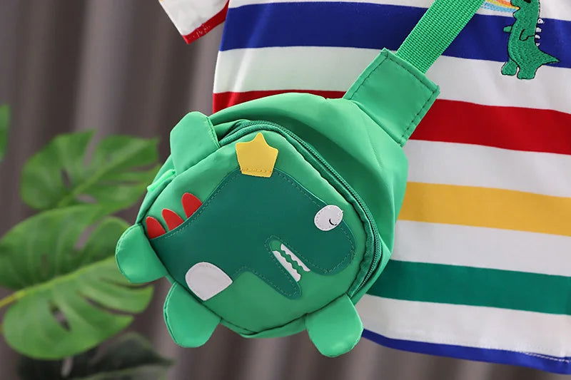 Summer Cute Cartoon Dinosaur Fashion Children O-neck T-shirt+Shorts+Bag Toddler Baby Boys Girls Clothes Set New Kids Tracksuits - Slobuy