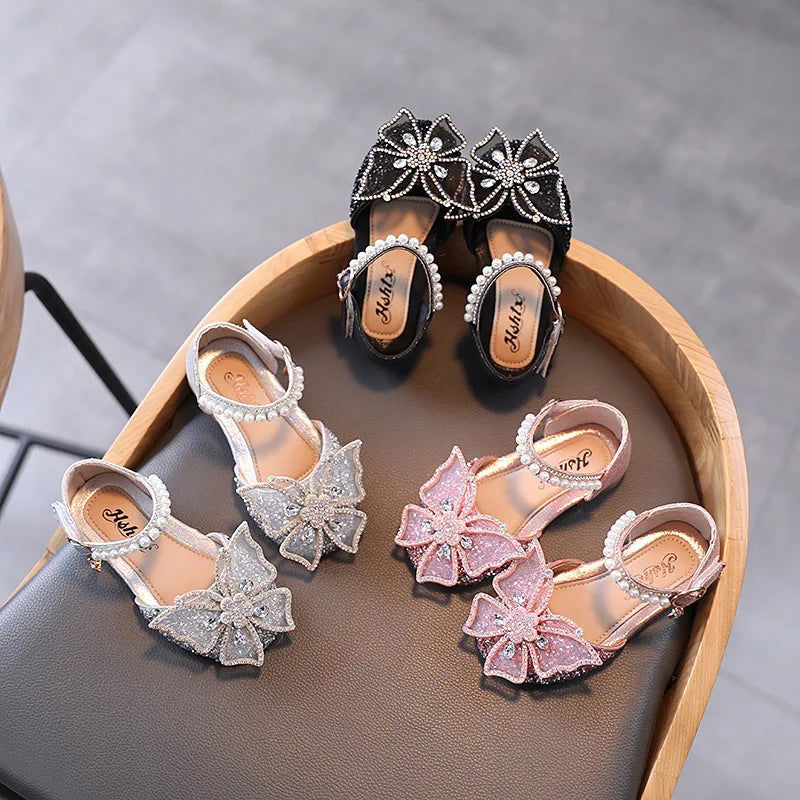 Summer Girls Sandals Fashion Sequins Rhinestone Bow Girls Princess Shoes Baby Girl Shoes Flat Heel Sandals Size 21-35 - Slobuy