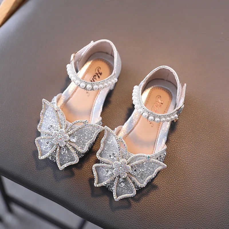 Summer Girls Sandals Fashion Sequins Rhinestone Bow Girls Princess Shoes Baby Girl Shoes Flat Heel Sandals Size 21-35 - Slobuy