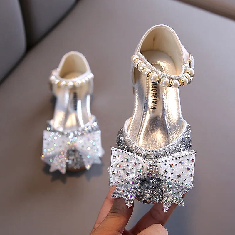 Summer Girls Sandals Fashion Sequins Rhinestone Bow Girls Princess Shoes Baby Girl Shoes Flat Heel Sandals Size 21-35 - Slobuy
