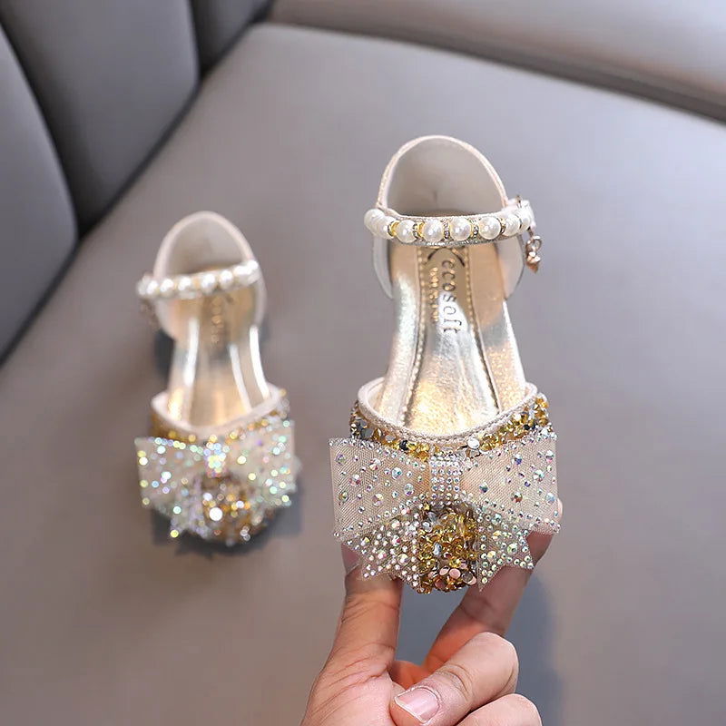 Summer Girls Sandals Fashion Sequins Rhinestone Bow Girls Princess Shoes Baby Girl Shoes Flat Heel Sandals Size 21-35 - Slobuy