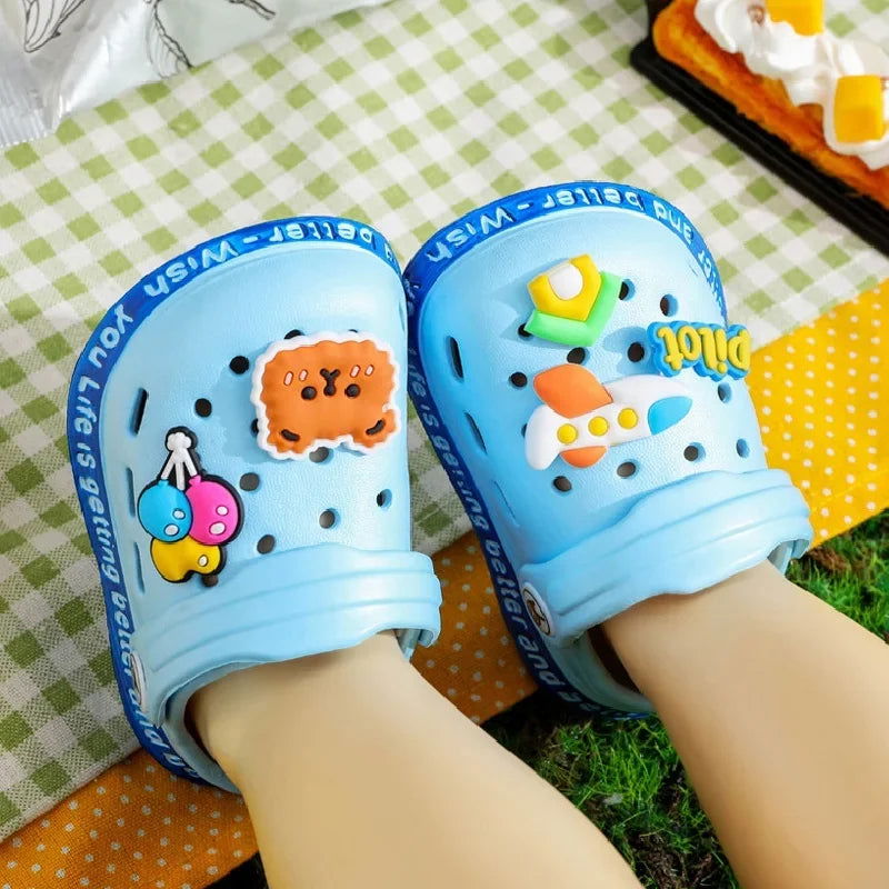 Summer Kids Sandals Hole Children's Shoes Slippers Soft Anti-Skid Cartoon DIY Design Hole Baby Shoes Sandy Beach For Boys Girls - Slobuy