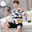 Summer Knitted Cotton Short Sleeved Men's Pajamas Sets Male Pajama Set Letter Pajama For Men Sleepwear Suit Homewear Size xXXXL - Slobuy