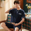 Summer Knitted Cotton Short Sleeved Men's Pajamas Sets Male Pajama Set Letter Pajama For Men Sleepwear Suit Homewear Size xXXXL - Slobuy