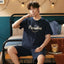 Summer Knitted Cotton Short Sleeved Men's Pajamas Sets Male Pajama Set Letter Pajama For Men Sleepwear Suit Homewear Size xXXXL - Slobuy