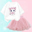 Summer Little Girls Clothing Cute Cat T Shirt& mesh Tutu Skirt Two Piece Set Fashion Korean Children Clothes Outfits 3-14years - Slobuy