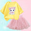 Summer Little Girls Clothing Cute Cat T Shirt& mesh Tutu Skirt Two Piece Set Fashion Korean Children Clothes Outfits 3-14years - Slobuy