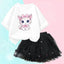Summer Little Girls Clothing Cute Cat T Shirt& mesh Tutu Skirt Two Piece Set Fashion Korean Children Clothes Outfits 3-14years - Slobuy