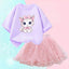 Summer Little Girls Clothing Cute Cat T Shirt& mesh Tutu Skirt Two Piece Set Fashion Korean Children Clothes Outfits 3-14years - Slobuy