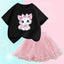 Summer Little Girls Clothing Cute Cat T Shirt& mesh Tutu Skirt Two Piece Set Fashion Korean Children Clothes Outfits 3-14years - Slobuy