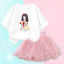 Summer Little Girls Clothing Cute Cat T Shirt& mesh Tutu Skirt Two Piece Set Fashion Korean Children Clothes Outfits 3-14years - Slobuy