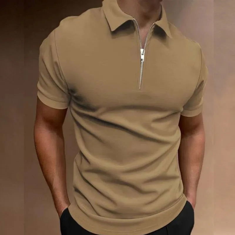Summer Men's Solid Color Polo Shirt Short Sleeve Turn-Down Collar Zipper Tshirts &for Men Casual Streetwear New Male Tops - Slobuy