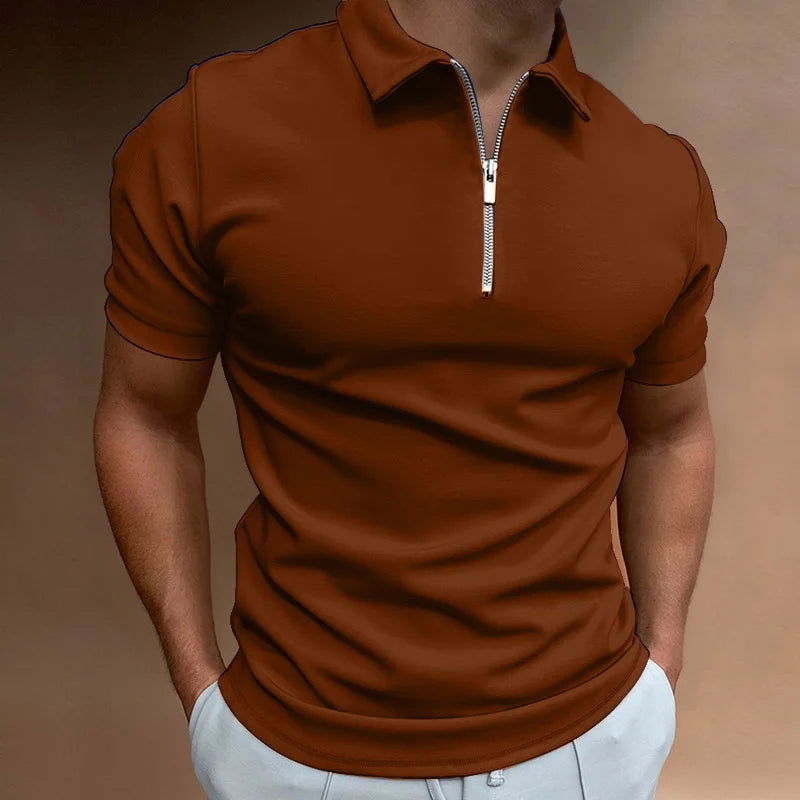 Summer Men's Solid Color Polo Shirt Short Sleeve Turn-Down Collar Zipper Tshirts &for Men Casual Streetwear New Male Tops - Slobuy