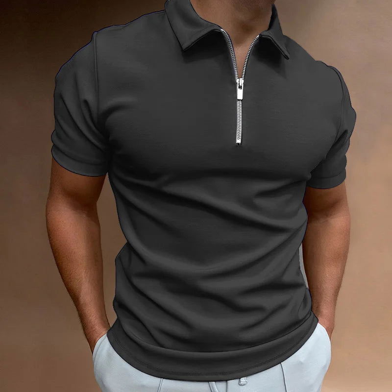 Summer Men's Solid Color Polo Shirt Short Sleeve Turn-Down Collar Zipper Tshirts &for Men Casual Streetwear New Male Tops - Slobuy