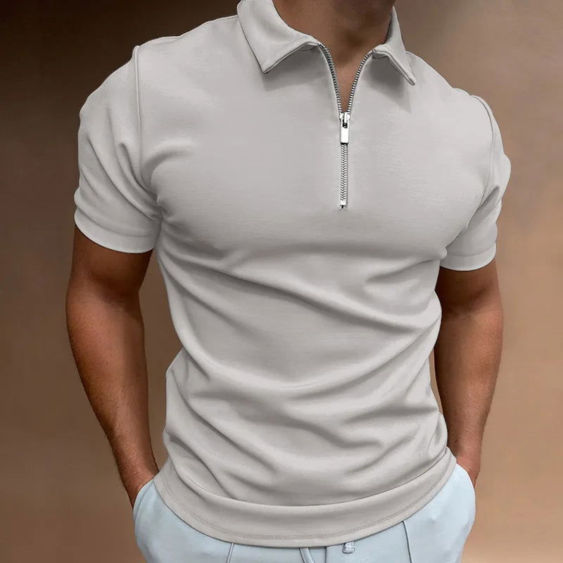 Summer Men's Solid Color Polo Shirt Short Sleeve Turn-Down Collar Zipper Tshirts &for Men Casual Streetwear New Male Tops - Slobuy