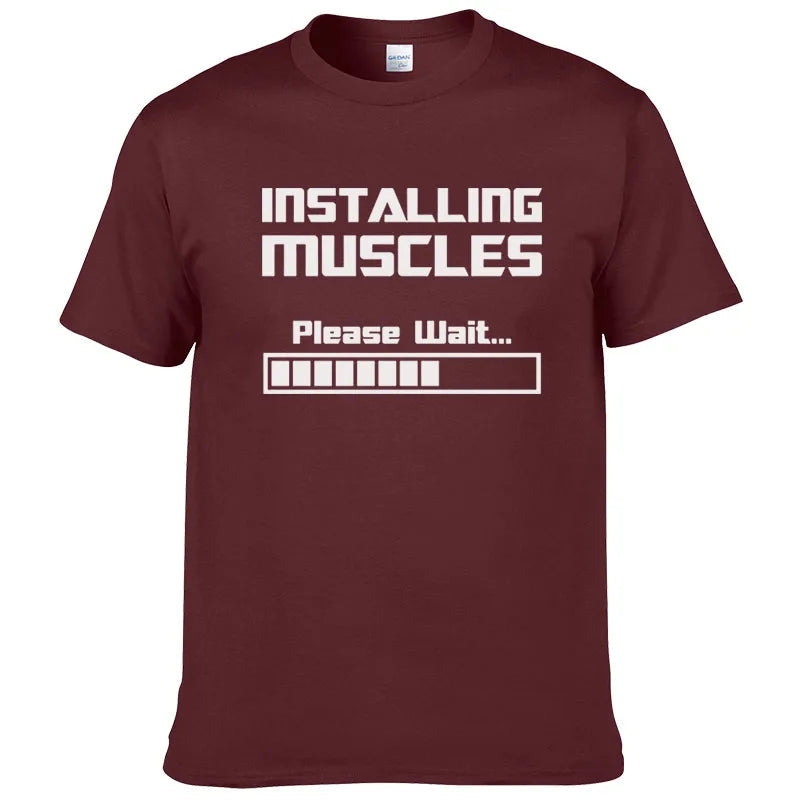 Summer New Tshirts Installing Muscles Please Wait Loading Bar Funny Print T Shirt Men Women  Cotton Short Sleeve Cool Tees #310 - Slobuy