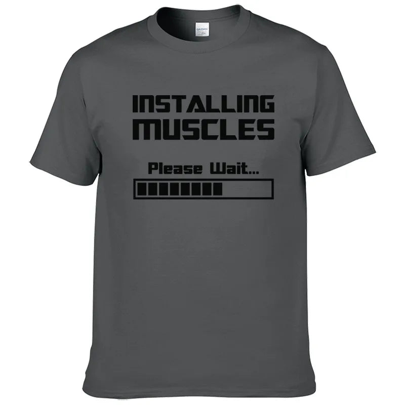 Summer New Tshirts Installing Muscles Please Wait Loading Bar Funny Print T Shirt Men Women  Cotton Short Sleeve Cool Tees #310 - Slobuy