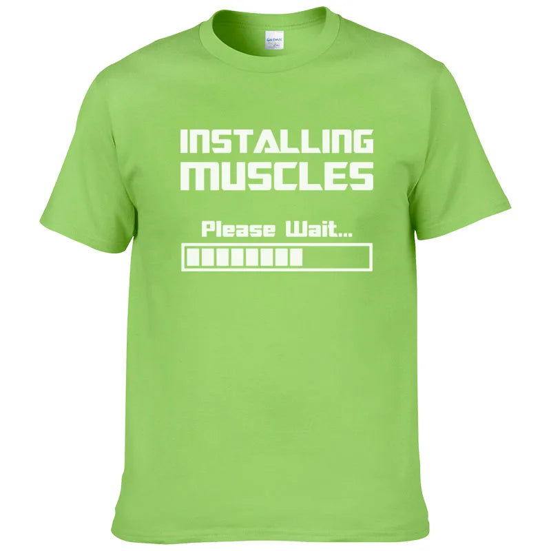 Summer New Tshirts Installing Muscles Please Wait Loading Bar Funny Print T Shirt Men Women  Cotton Short Sleeve Cool Tees #310 - Slobuy