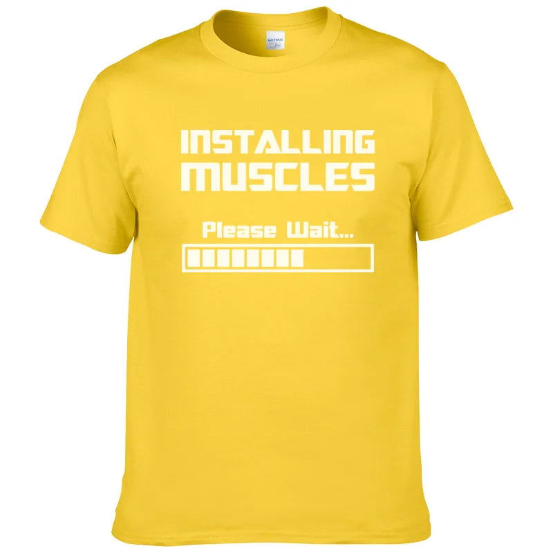 Summer New Tshirts Installing Muscles Please Wait Loading Bar Funny Print T Shirt Men Women  Cotton Short Sleeve Cool Tees #310 - Slobuy