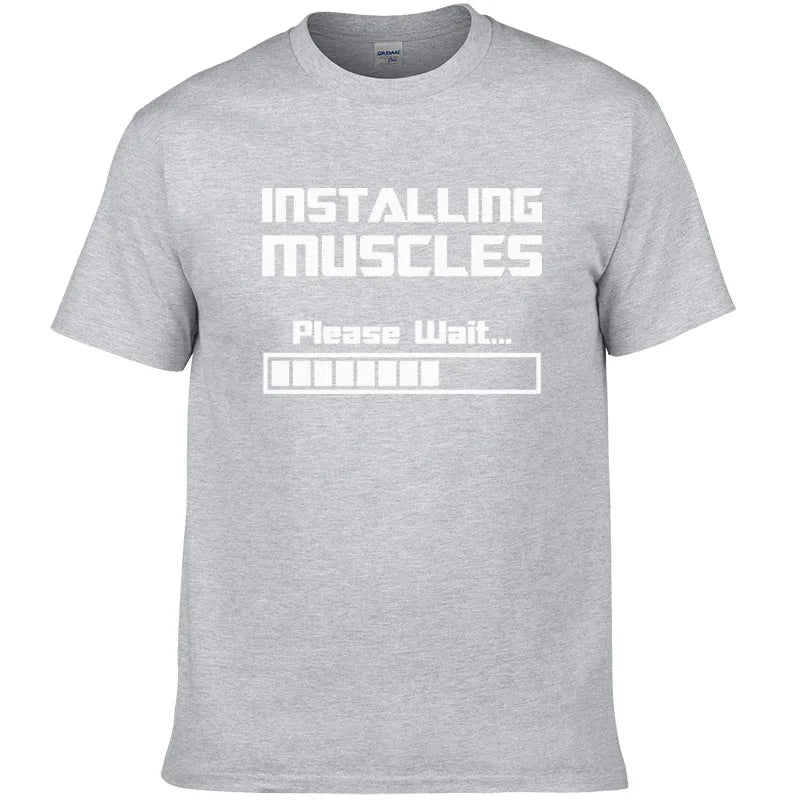 Summer New Tshirts Installing Muscles Please Wait Loading Bar Funny Print T Shirt Men Women  Cotton Short Sleeve Cool Tees #310 - Slobuy