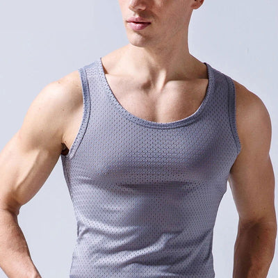 Summer Quick-Drying Thin Breathable Ice Silk Vest Men Tops Sport T Shirts Sleeveless Mesh Hole Tank Tops Gym Clothing Outer Wear - Slobuy