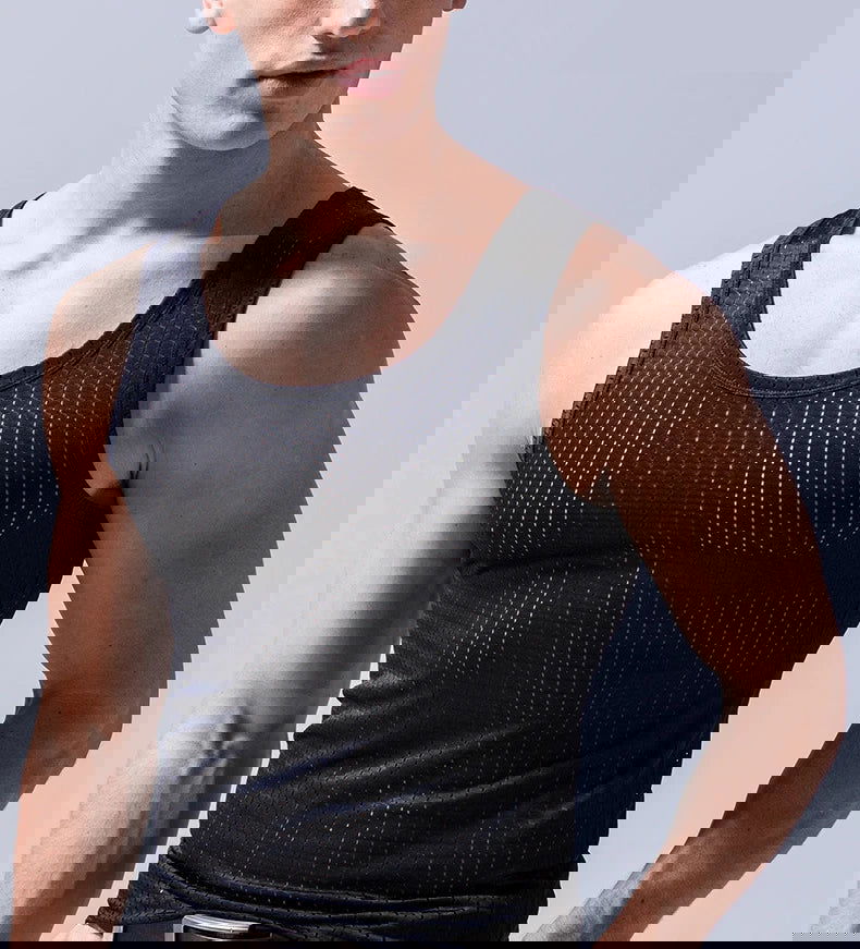 Summer Quick-Drying Thin Breathable Ice Silk Vest Men Tops Sport T Shirts Sleeveless Mesh Hole Tank Tops Gym Clothing Outer Wear - Slobuy