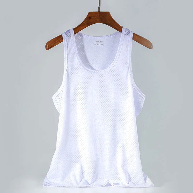 Summer Quick-Drying Thin Breathable Ice Silk Vest Men Tops Sport T Shirts Sleeveless Mesh Hole Tank Tops Gym Clothing Outer Wear - Slobuy