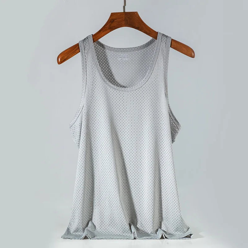 Summer Quick-Drying Thin Breathable Ice Silk Vest Men Tops Sport T Shirts Sleeveless Mesh Hole Tank Tops Gym Clothing Outer Wear - Slobuy