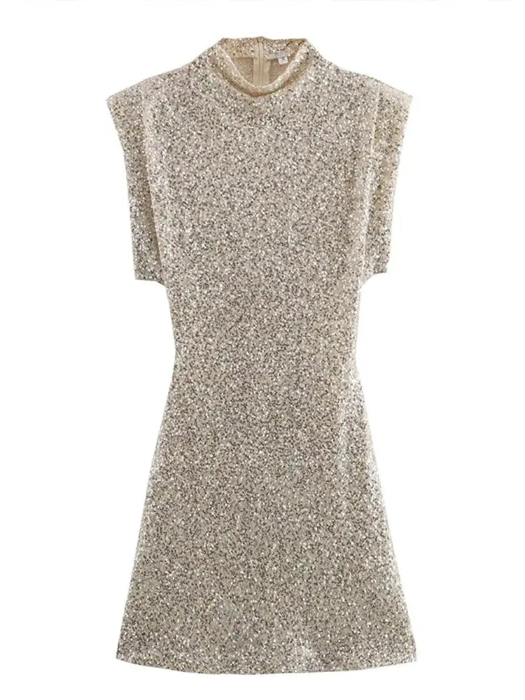 Summer Sequins Sliver Sparkling Patchwork Mini Dress Women 2024 O-neck Sleeveless Bodycon Dresses Lady Partywear Club Vestido - Slobuy