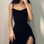 Summer Sexy Mini Dress Women Sleeveless Strap Streetwear Backless Folds Bodycon Split Black Dress Party Elegant A-LINE Dresses - Slobuy