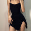 Summer Sexy Mini Dress Women Sleeveless Strap Streetwear Backless Folds Bodycon Split Black Dress Party Elegant A-LINE Dresses - Slobuy