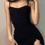 Summer Sexy Mini Dress Women Sleeveless Strap Streetwear Backless Folds Bodycon Split Black Dress Party Elegant A-LINE Dresses - Slobuy
