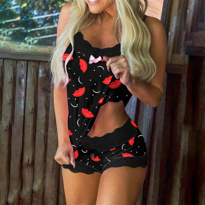 Summer Sexy Seamless Lingerie Women Lace Bowknot Plus Size Sleeveless Sleepwear Sets Pajamas Set Hot Erotic Crop Top Underwear - Slobuy