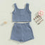 Summer Toddler Baby Girls Outfit Clothes Sets Solid Color Button Vest + Ribbed Drawstring Shorts Baby Children Clothing - Slobuy