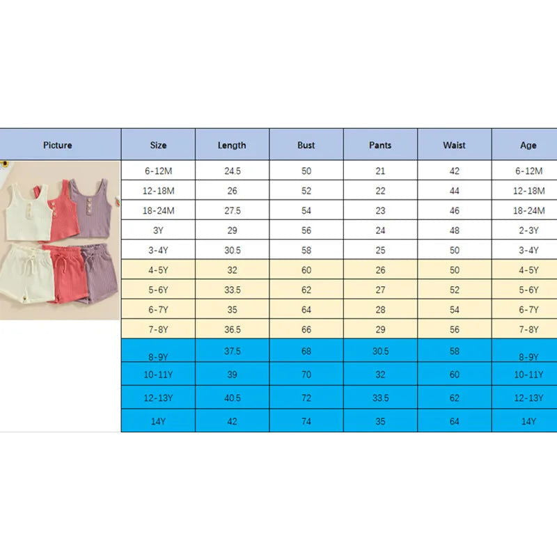 Summer Toddler Baby Girls Outfit Clothes Sets Solid Color Button Vest + Ribbed Drawstring Shorts Baby Children Clothing - Slobuy