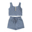 Summer Toddler Baby Girls Outfit Clothes Sets Solid Color Button Vest + Ribbed Drawstring Shorts Baby Children Clothing - Slobuy