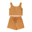 Summer Toddler Baby Girls Outfit Clothes Sets Solid Color Button Vest + Ribbed Drawstring Shorts Baby Children Clothing - Slobuy