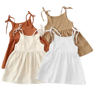 Summer Toddler Girl Dress Solid Cotton Sleeveless Children Dress Kids Sundress Slip Dress Fashion Girls Clothing - Slobuy