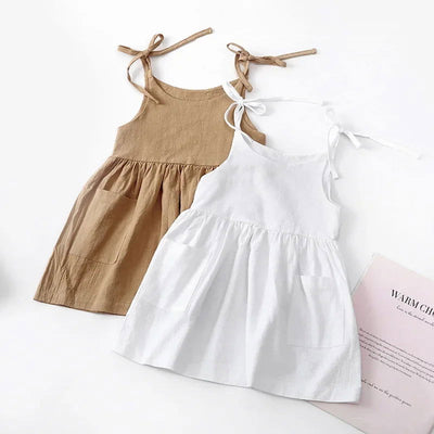 Summer Toddler Girl Dress Solid Cotton Sleeveless Children Dress Kids Sundress Slip Dress Fashion Girls Clothing - Slobuy