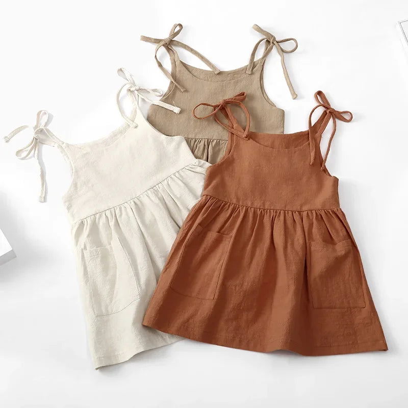 Summer Toddler Girl Dress Solid Cotton Sleeveless Children Dress Kids Sundress Slip Dress Fashion Girls Clothing - Slobuy