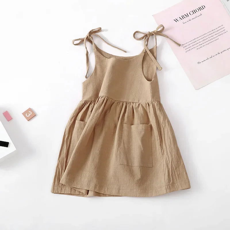 Summer Toddler Girl Dress Solid Cotton Sleeveless Children Dress Kids Sundress Slip Dress Fashion Girls Clothing - Slobuy