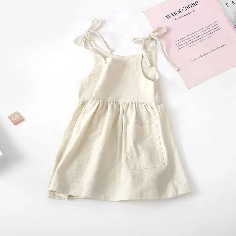 Summer Toddler Girl Dress Solid Cotton Sleeveless Children Dress Kids Sundress Slip Dress Fashion Girls Clothing - Slobuy
