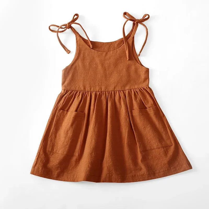Summer Toddler Girl Dress Solid Cotton Sleeveless Children Dress Kids Sundress Slip Dress Fashion Girls Clothing - Slobuy