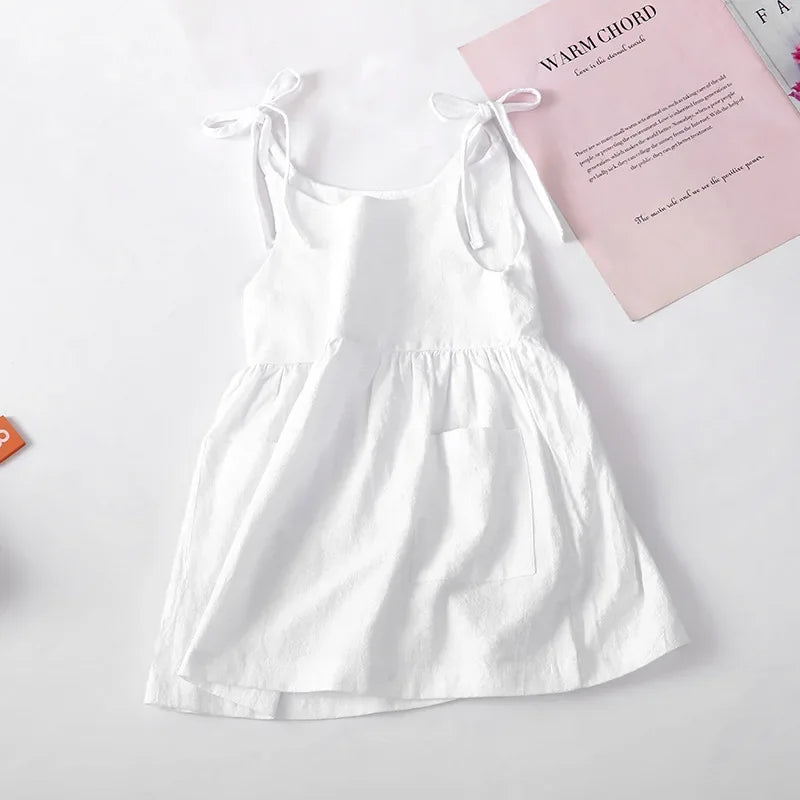 Summer Toddler Girl Dress Solid Cotton Sleeveless Children Dress Kids Sundress Slip Dress Fashion Girls Clothing - Slobuy