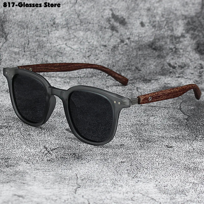 Sunglasses for Men Women's Trendy Retro Wood Grain Polarized UV Protection Eyewear Cycling Outdoor Street Photography - Slobuy