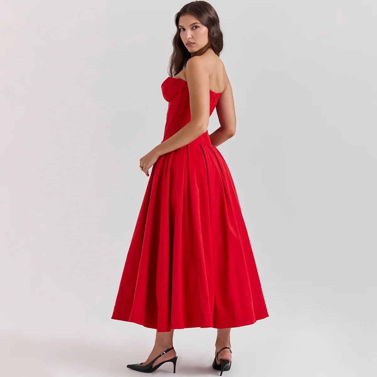 Suninheart Summer Formal Occasion Strapless Dress Sexy Elegant Fit and Flare Birthday Party Dresses Red Women's Clothing - Slobuy