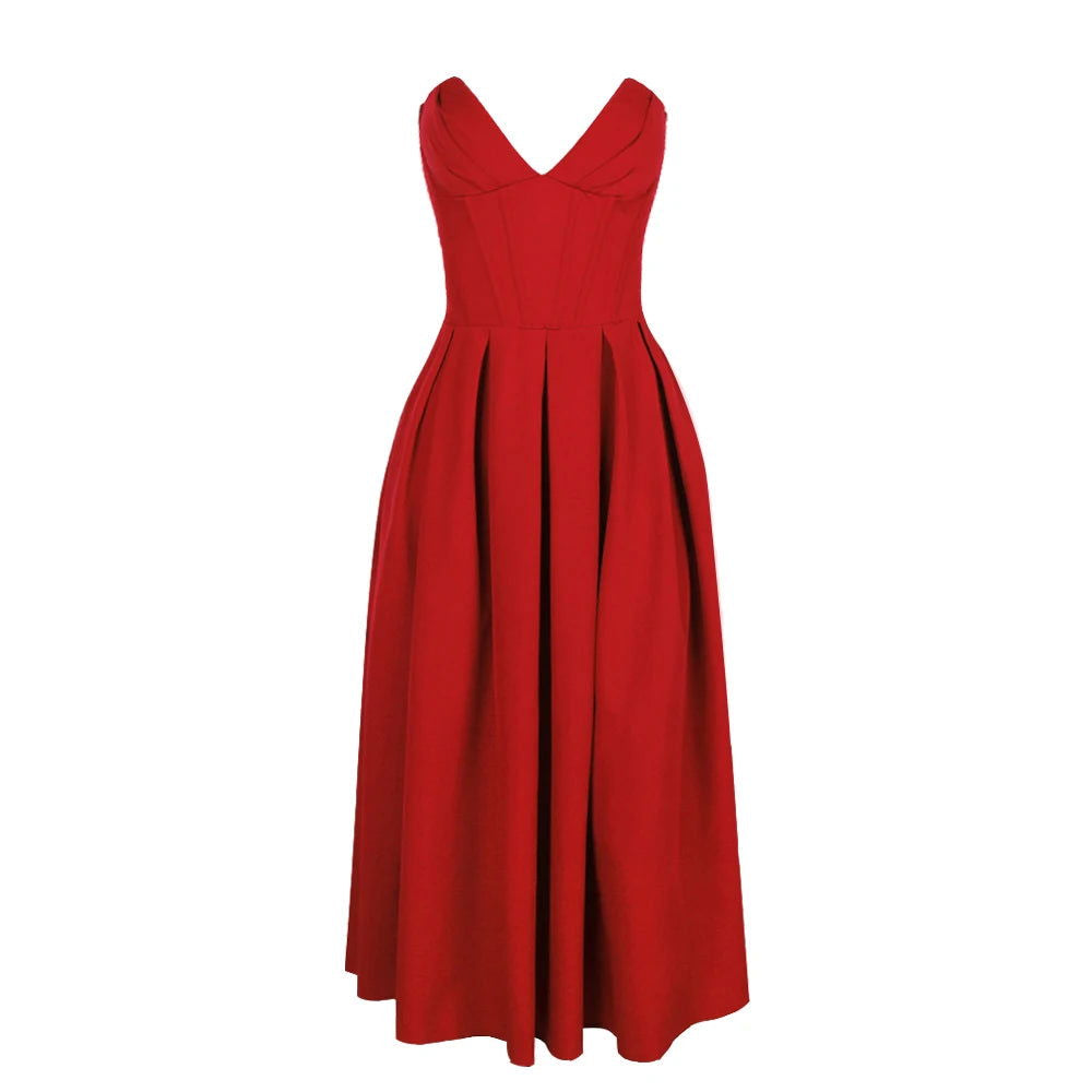 Suninheart Summer Formal Occasion Strapless Dress Sexy Elegant Fit and Flare Birthday Party Dresses Red Women's Clothing - Slobuy