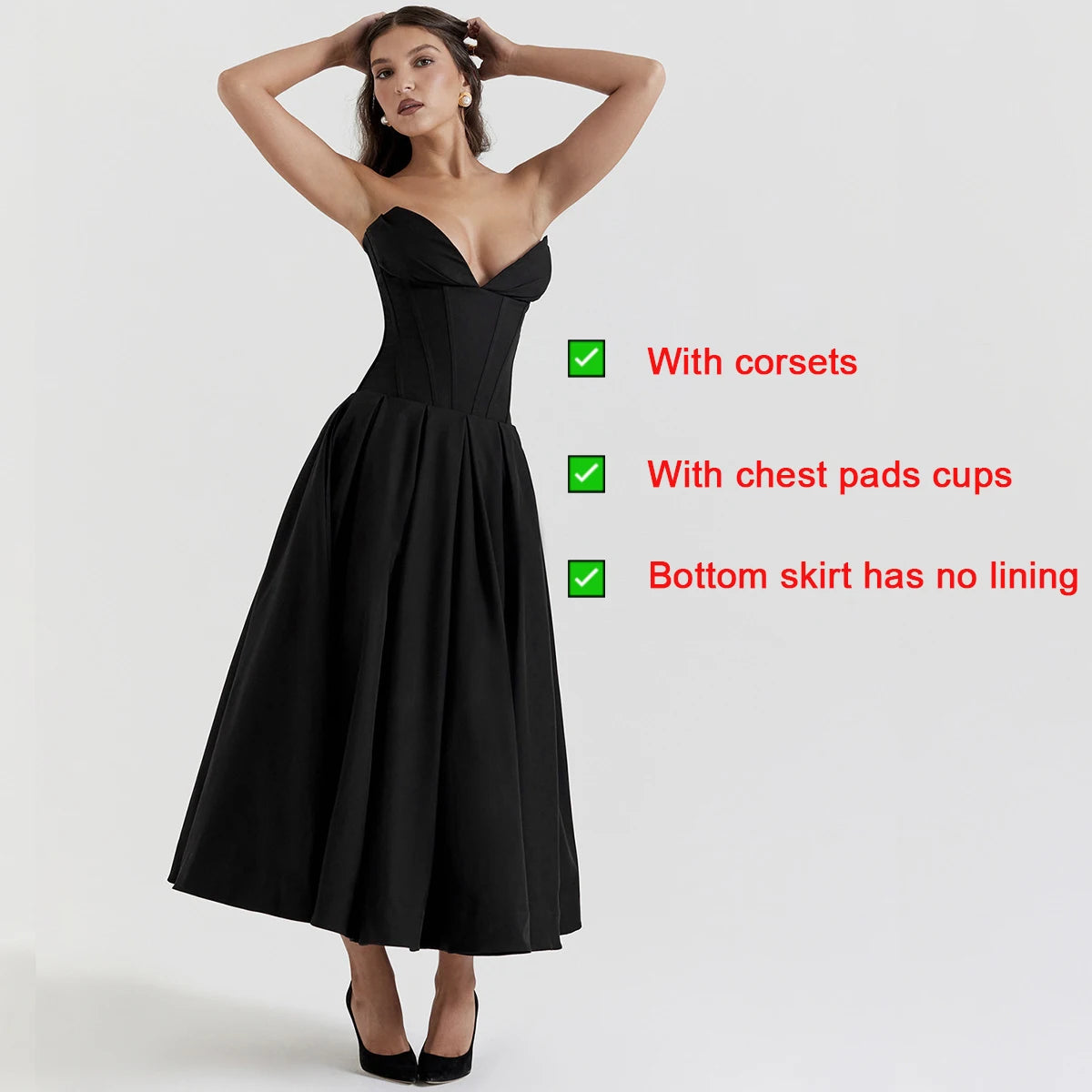 Suninheart Summer Formal Occasion Strapless Dress Sexy Elegant Fit and Flare Birthday Party Dresses Red Women's Clothing - Slobuy